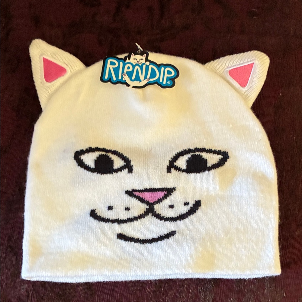 Ripndip NWT White Cat Ear Beanie with Pink Accents
